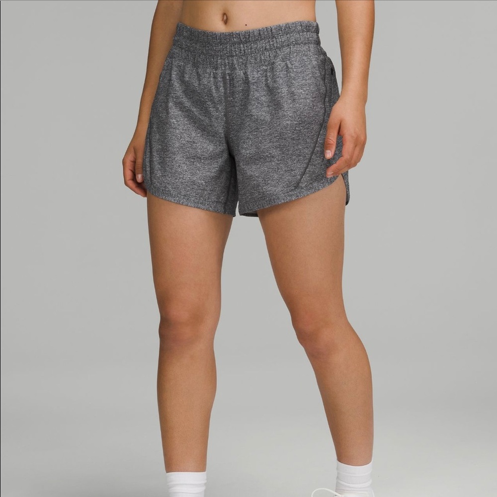 Lululemon Track that Midline lined shorts 5” Heather Lux black. NWOT size 14